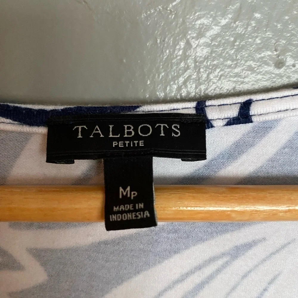 Talbots Dress Womens Size Medium Petite Navy & White V-Neck Faux Wrap Dress - Picture 5 of 12